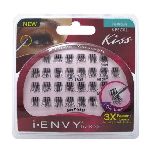Kiss I Envy Trio Lashes with Glue Pocket, Assorted Length, 30 Ea